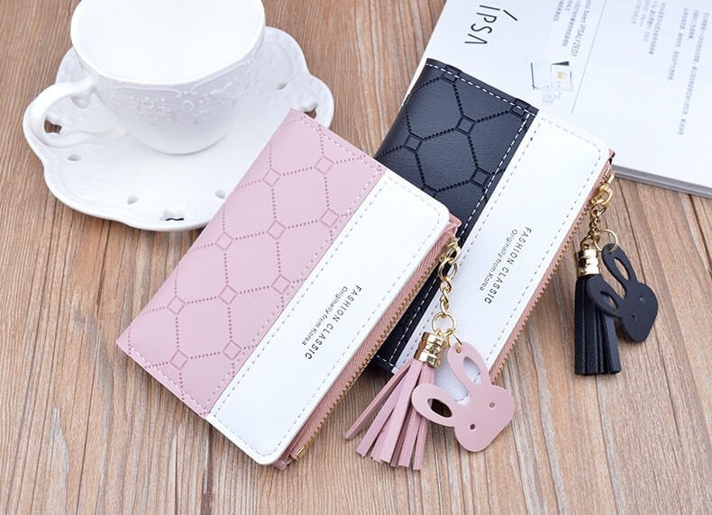 QuXis 新款女士钱包短款女士零钱包时尚女士钱包卡包小号女士钱包女士带扣迷你